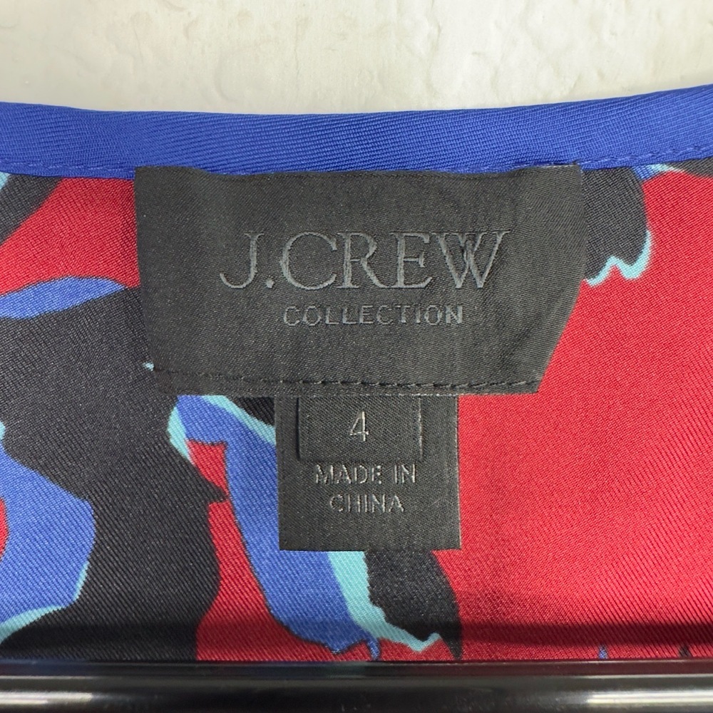 J.Crew Shirt Women 4 Red Blue Silk Floral Sleeveless Dark Romantic Career Preppy - Picture 4 of 5